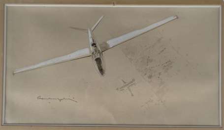 Lengelle Paul 1908-1993 Planeur Lavis d'encre et 