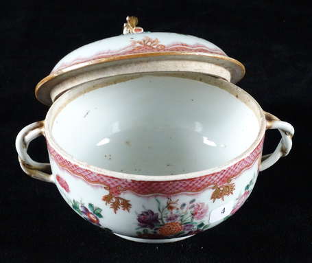 Bouillon couvert en porcelaine, famille rose, 