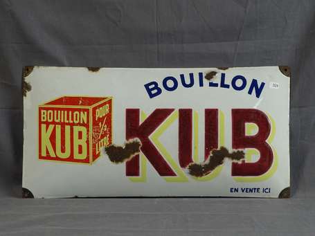 BOUILLON KUB : Bandeau émaillé bombé. 49,7 x 
