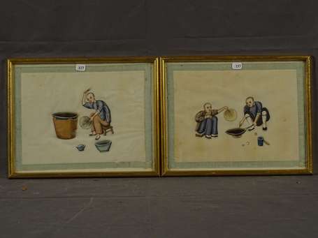 CHINE - Préparation du repas, Deux gouaches sur 