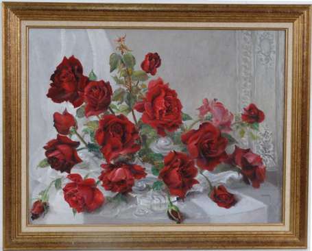 Seston Paul 1905-1985 Bouquet de roses rouges 