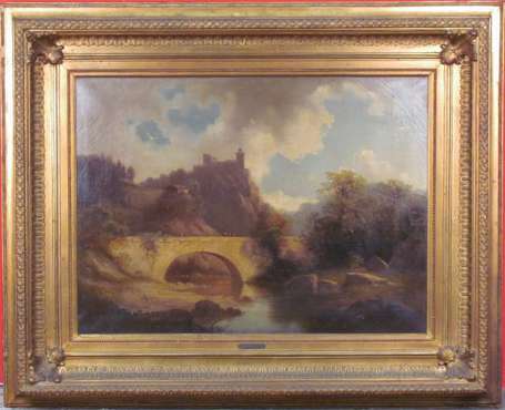 Bergmann JG XIXème Siècle Paysage au pont Huile 