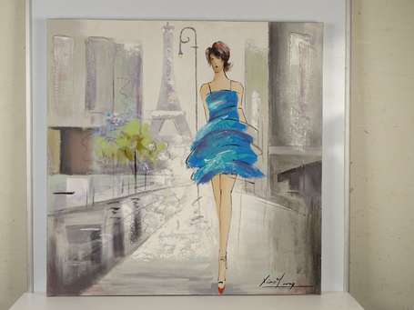 YONG Xiao XX-XXIé Femme parisienne Huile sur toile