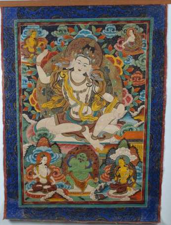 Tangka Mahasiddha Virupa figuré accompagné de cinq