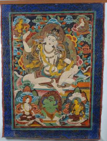 Tangka Mahasiddha Virupa figuré accompagné de cinq