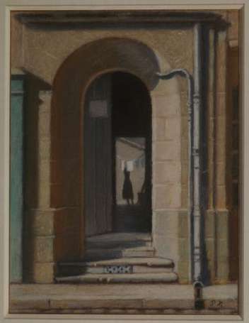Roy Pierre 1880-1950 Le porche Pastel, signé des 
