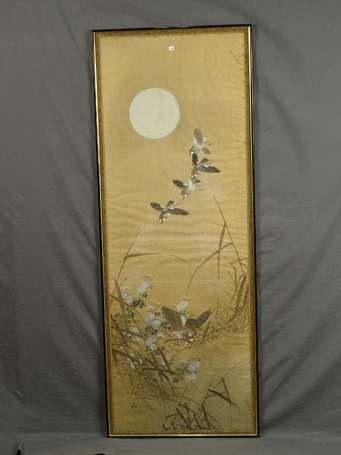 JAPON - Oiseaux en chasse. Peinture polychrome sur