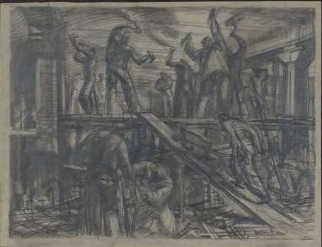DECARIS Albert (1901-1988) - Ouvriers. Crayon, 