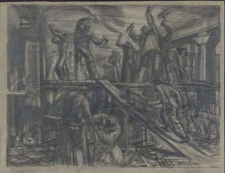 DECARIS Albert (1901-1988) - Ouvriers. Crayon, 