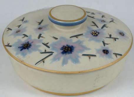 Bonbonnière en porcelaine crème, décor de bleuet 