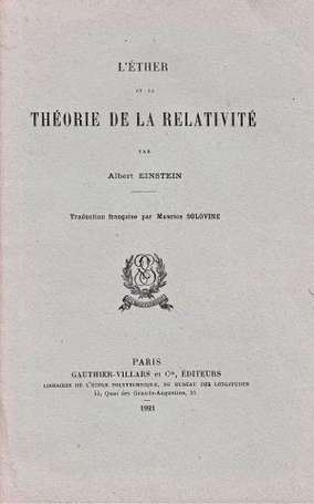 EINSTEIN Albert - L'Éther et la Théorie de la 