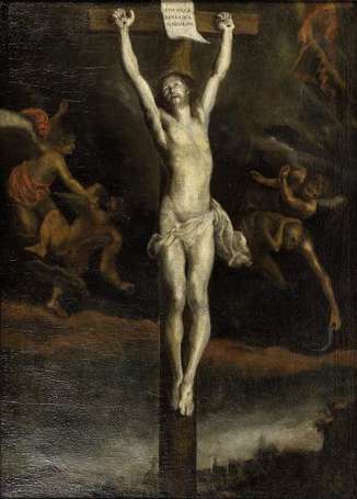 Ecole Flamande XVIIème Siècle Crucifixion Huile 