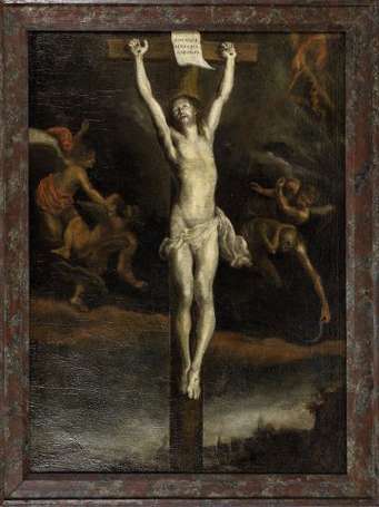 Ecole Flamande XVIIème Siècle Crucifixion Huile 