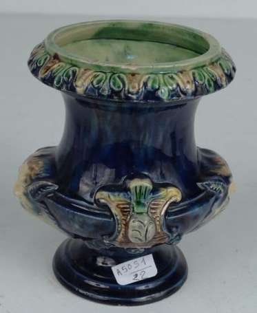 Petit vase Médicis en faïence fine émaillée bleu, 