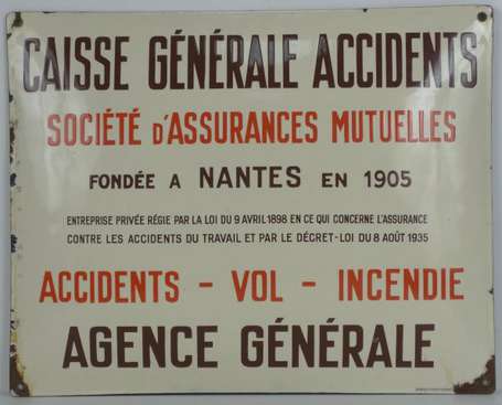 CAISSE GENERALE ACCIDENTS : Plaque émaillée 