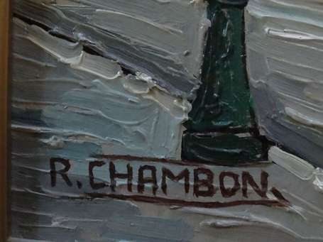 CHAMBON XXe - Eglise urbaine. Huile sur carton, 