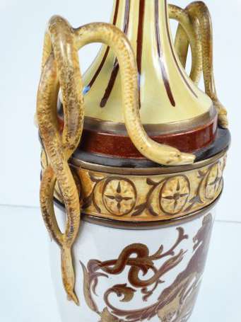 Grand vase de forme amphore en céramique Orange et