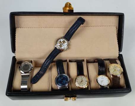 Ecrin pour montres en cuir noir garni de 6 montres