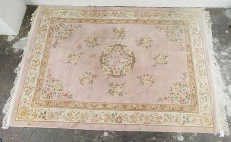 Tapis Chine en laine et coton à champ rose et 