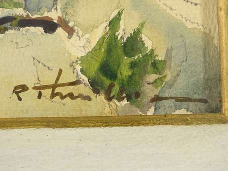 THUILLIER R. Xxé Rue de village. Aquarelle signée 