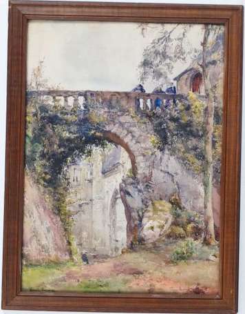 Simon Emile Le Faouët, le pont Aquarelle, signée 