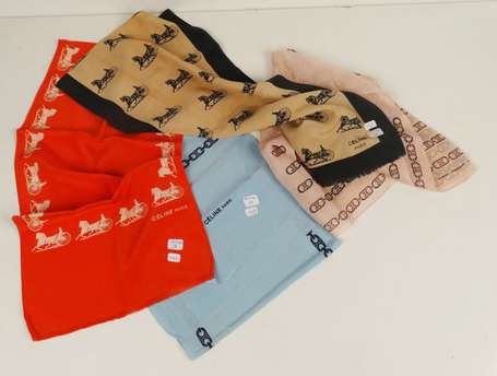 CELINE - 4 foulards rectangulaires en soie vintage