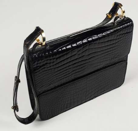 LANCEL - Sac bandoulière vintage en croco noir 