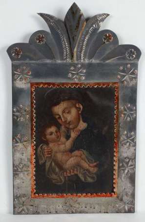 Saint François et l'enfant Huile sur tôle. Travail