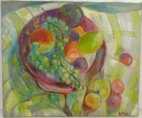 AROKAS XXe - Nature morte aux fruits. Huile sur 