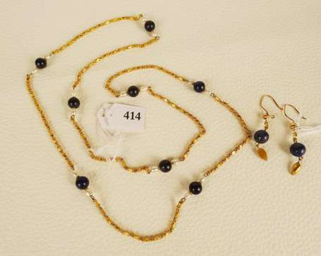 Sautoir en or jaune avec alternance de perles de 