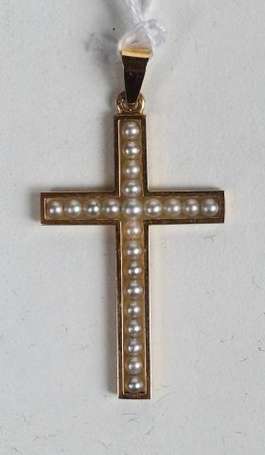 Pendentif croix en or jaune avec perles - Pb: 2,6 