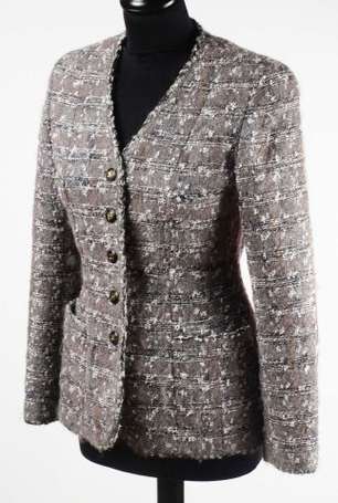 CHANEL - Veste en tweed chiné dans les tons gris, 