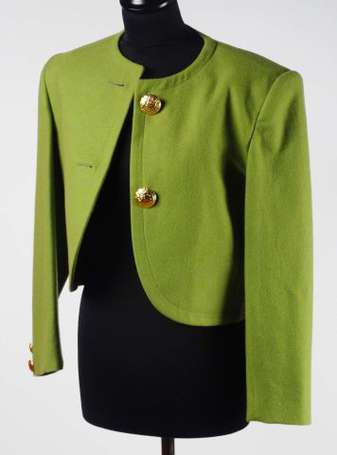 GUY LAROCHE - Veste sans col en drap de laine vert