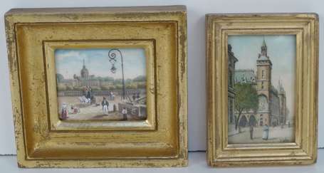 2 miniatures sur ivoire encadrées: Les Invalides 