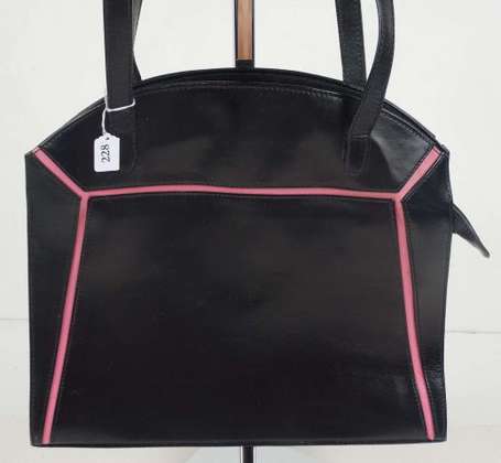 ESCADA - Sac porté épaule en cuir noir avec liseré