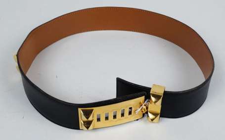 HERMES - Ceinture Médor en cuir noir, garniture en