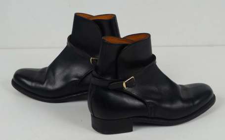 WESTON - Boots femmes en cuir noir à sangles T. 