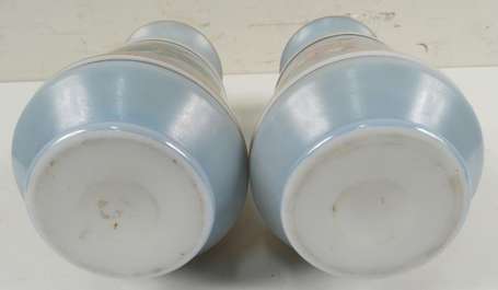 Paire de vases en opaline grise, blanche et or à 