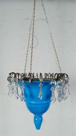 Suspension en opaline bleu en forme de cloche 