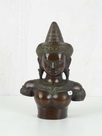 KHMER Buste de divinité en bronze XX éme H. 29 cm