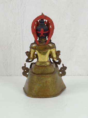 TIBET MAITREYA sujet en bronze moderne, H. 35,5 