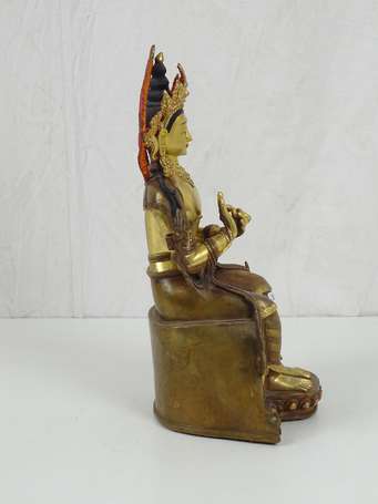 TIBET MAITREYA sujet en bronze moderne, H. 35,5 