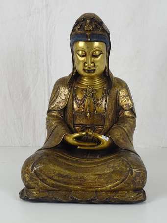 Bouddha en bronze signé sous la base XXème H. 41 