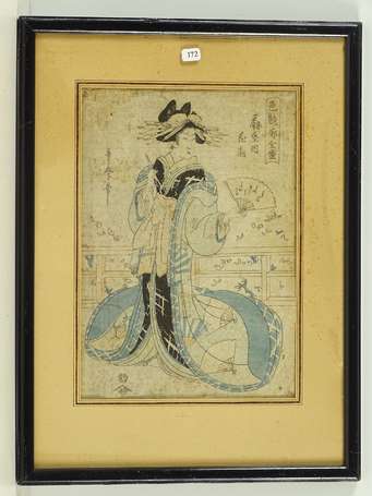 JAPON d'après Utamaro Estampe encadrée H. 42 cm L.