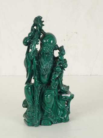 CHINE Shoulao sujet en malachite H. 23,5 cm (petit