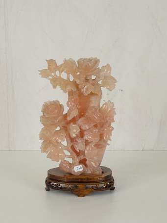 CHINE Vase aux fleurs quartz rose H.25 cm 