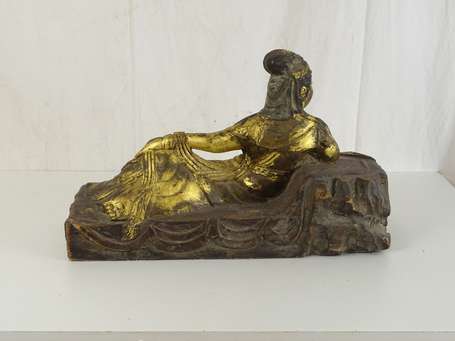 CHINE Guanyin en bois doré, moderne H. 60 cm