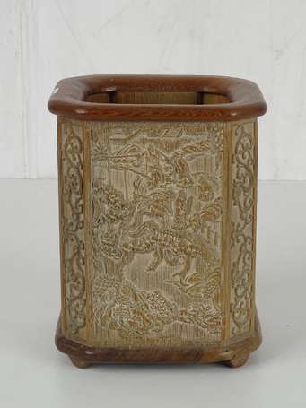 CHINE Pot à pinceaux en NAMUE  XIXème H. 16,5 cm