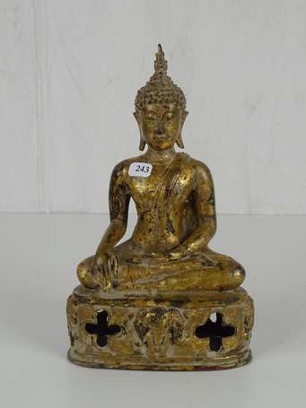 THAILANDE style SUKOTAI Bouddha en bronze assis en
