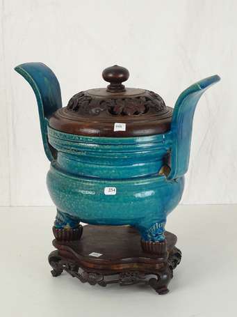 CHINE MING Vase tripode en céramique turquoise 